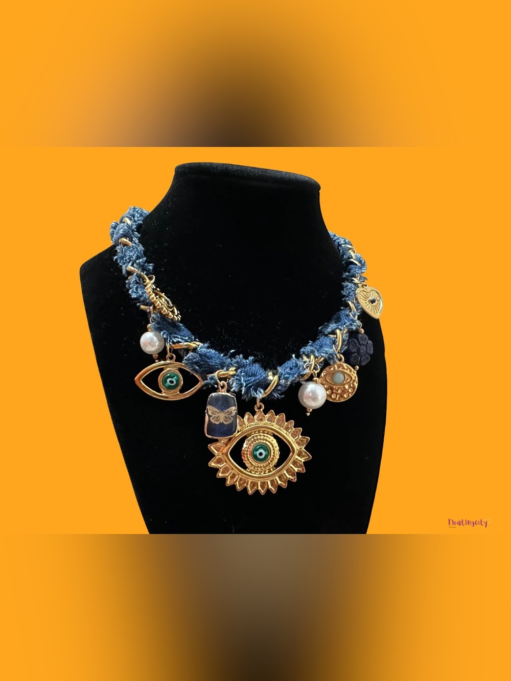 Gold & Blue Evil Eye Charm Necklace -